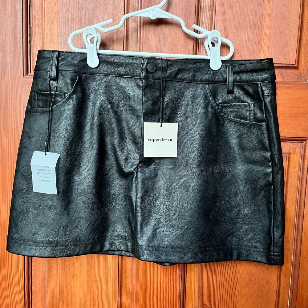 Superdown Sleek Black Leather Mini Skirt